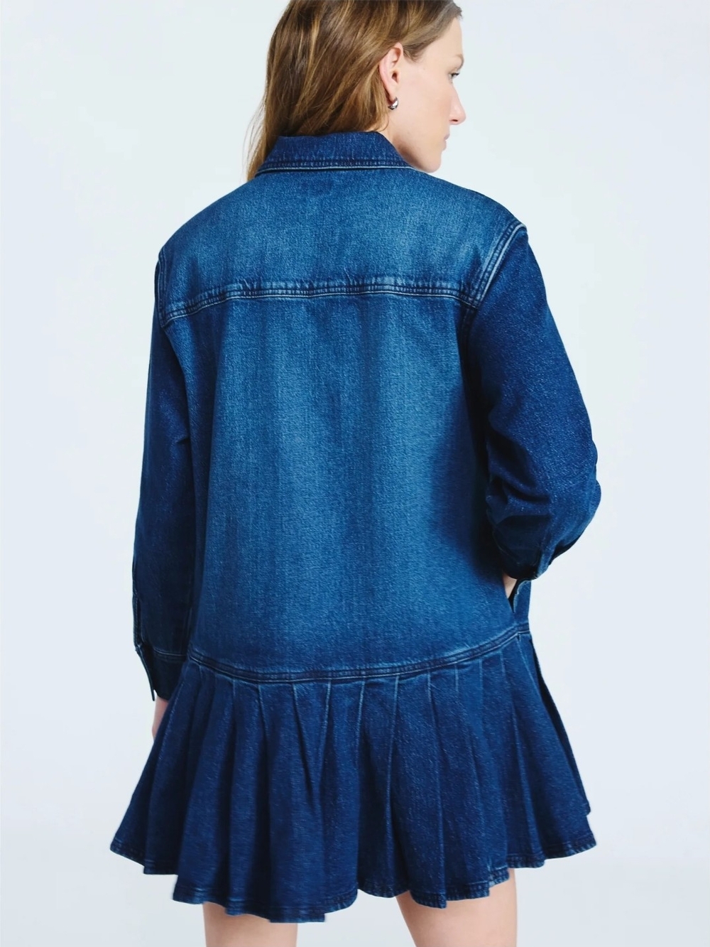 Dark Blue Denim Mini Shirt Dress NWT - Picture 4 of 12